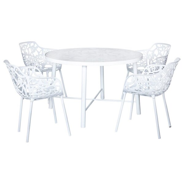 Leisuremod Devon Tree Design Glass Top Aluminum Base Indoor Outdoor Dining Table, White - DT48W
