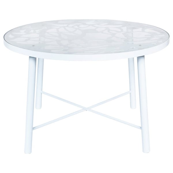 Leisuremod Devon Tree Design Glass Top Aluminum Base Indoor Outdoor Dining Table, White - DT48W