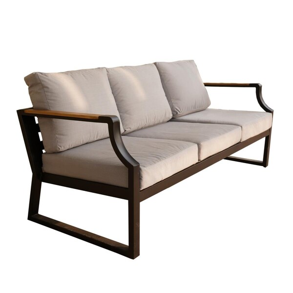 Claustro 1 Piece Outdoor Garden Black Iron Three-seat Sofa with Grey Cushions - CL2947853