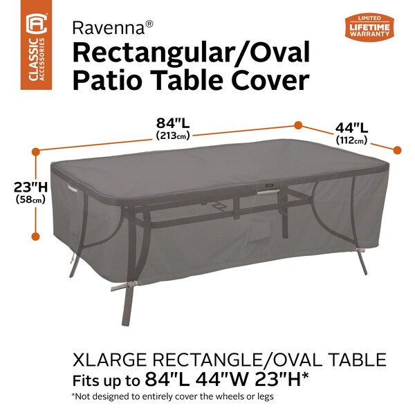 Classic Accessories Ravenna Rectangular/Oval Patio Table Cover, 84 in L x 44 in W x 23 in H - 56-044-055101-EC
