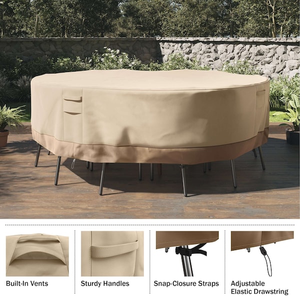 Pure Garden Round Outdoor Table Cover - 94in Heavy-Duty 600D Polyester Canvas with UV 50+ and Waterproof Backing - 50-LG1300