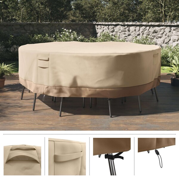 Pure Garden Round Outdoor Table Cover - 94in Heavy-Duty 600D Polyester Canvas with UV 50+ and Waterproof Backing - 50-LG1300