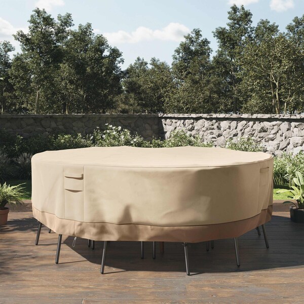 Pure Garden Round Outdoor Table Cover - 94in Heavy-Duty 600D Polyester Canvas with UV 50+ and Waterproof Backing - 50-LG1300