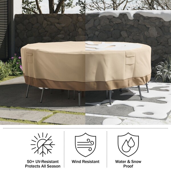 Pure Garden Round Outdoor Table Cover - 94in Heavy-Duty 600D Polyester Canvas with UV 50+ and Waterproof Backing - 50-LG1300