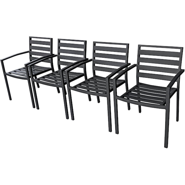 Global Industrial Aluminum Slatted Dining Armchair, Black, 4PK - 437006BK