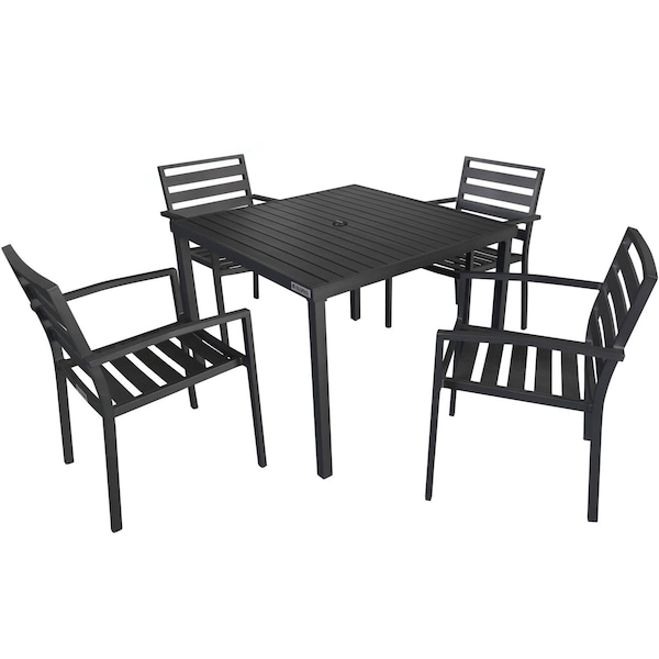 Global Industrial Aluminum Slatted Dining Armchair, Black, 4PK - 437006BK