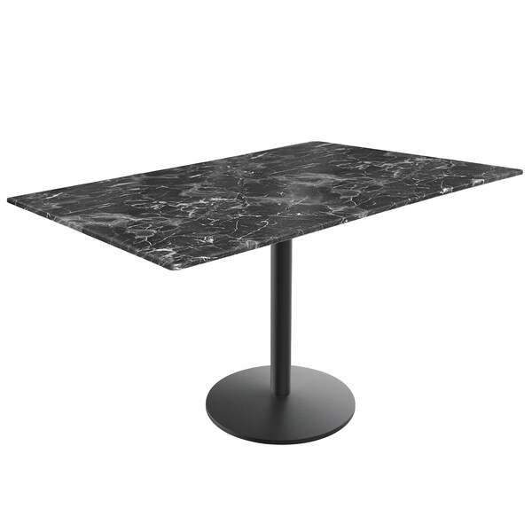 Holland Bar Stool Co 30 Tall OD214 Black Table Base w22 Diameter foot and 32x48 Black Marble Top, IndoorOutdoor - OD214-2230BWODS3248BM