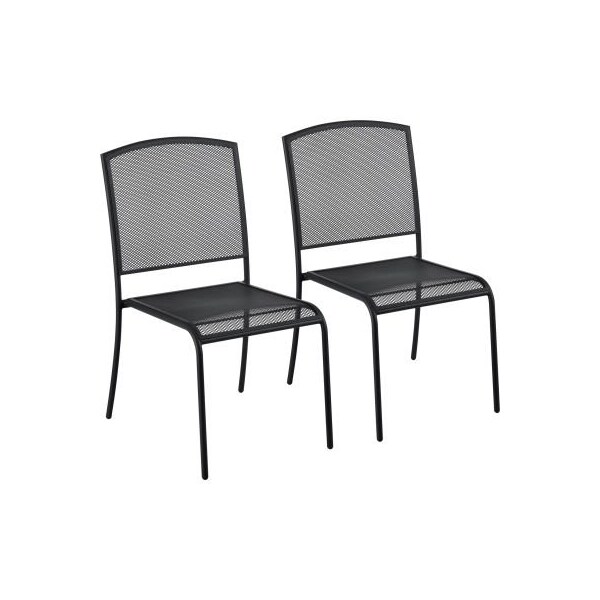 Gec Interion Outdoor Caf Armless Stacking Chair, Steel Mesh, Black, 2 Pack - 262085BK