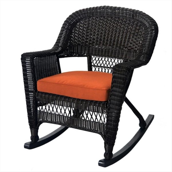 Jeco W00201R-A-2-FS016 Espresso Rocker Wicker Chair With Orange Cushion - Set 2 - W00201R-A_2-FS016