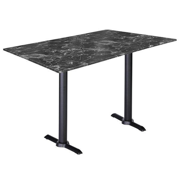 Holland Bar Stool Co Two 30 Tall OD211EB Black Table Bases wa 22 Foot and a 30x48 Black Marble Top, IndoorOutdoor - OD211EB-30BWODS3248BM