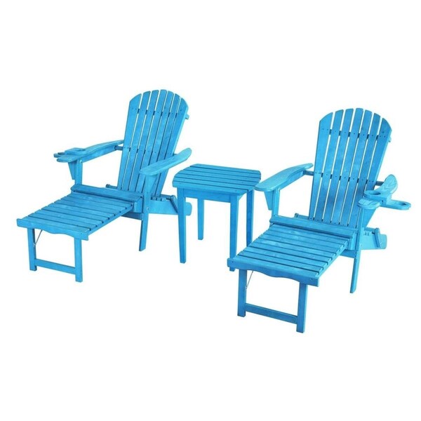 Bold Fontier Oceanic Adirondack Chaise Foldable Lounge Chair Set with Cup & Glass Holder, Sky Blue - Set of 2 - BO2690334