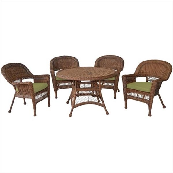 Jeco Jeco W00205D-C-G-FS029 5 Piece Honey Wicker Dining Set - Green Cushions - W00205D-C-G-FS029