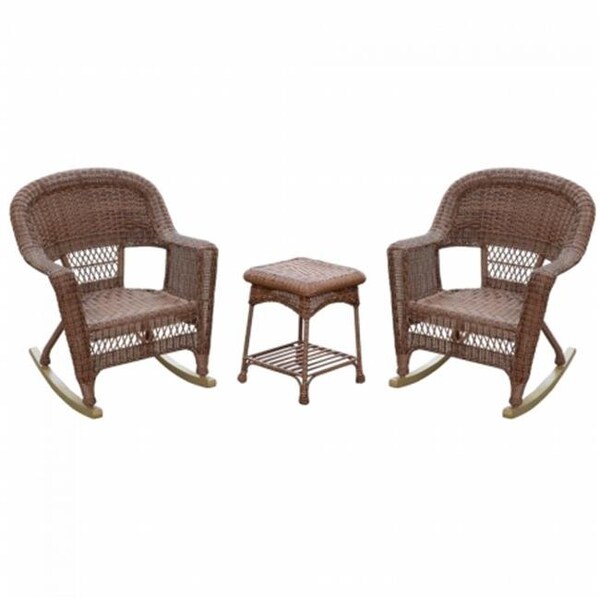 Jeco Jeco W00208_2-RCES018 Santa Maria Espresso Rocker Wicker Chair Set with Cushions; Red - 3 Piece - W00208_2-RCES018