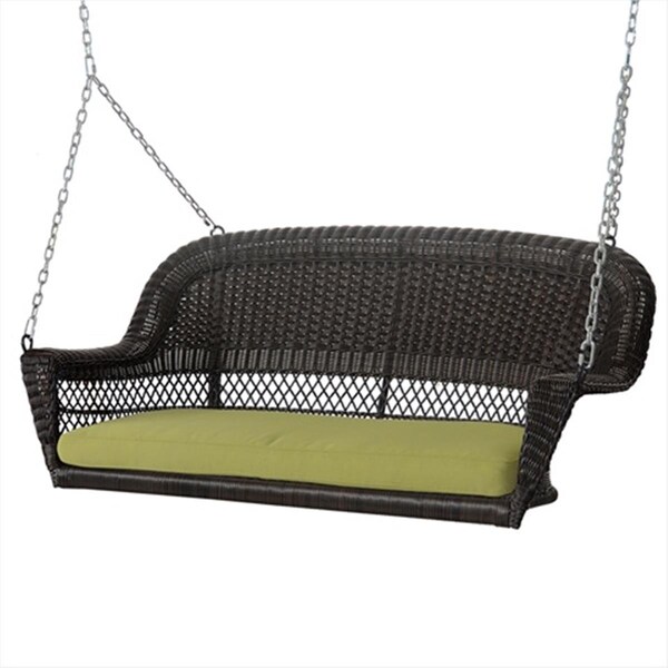 Propation Espresso Wicker Porch Swing With Green Cushion - PR2440113