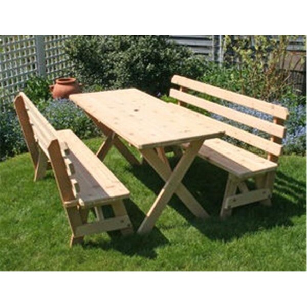 Gardencare Cedar 27 in Wide 5 ft Cross Legged Picnic Table with 2 5 ft Backed Benches - GA623131