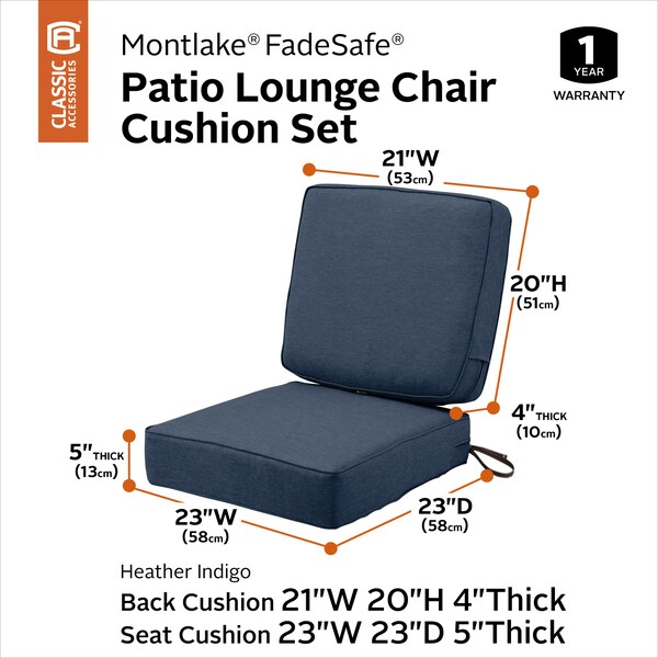 Classic Accessories Montlake Heather Indigo Cushion Set, Heather Indigo, 23"x23"x5" - 62-019-INDIGO-SET
