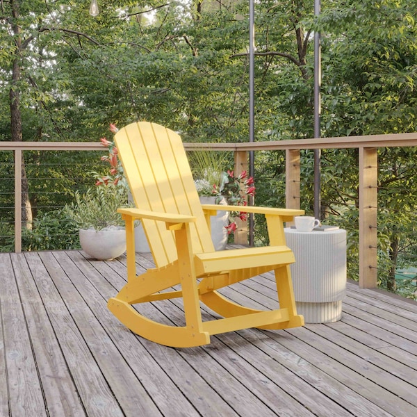Flash Furniture Yellow Poly Resin Adirondack Style Rocking Chair - JJ-C14705-YLW-GG