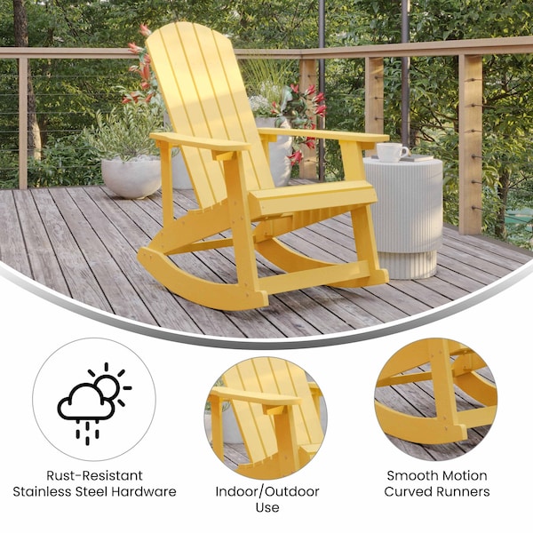 Flash Furniture Yellow Poly Resin Adirondack Style Rocking Chair - JJ-C14705-YLW-GG