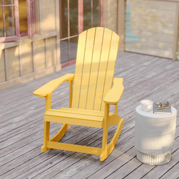 Flash Furniture Yellow Poly Resin Adirondack Style Rocking Chair - JJ-C14705-YLW-GG