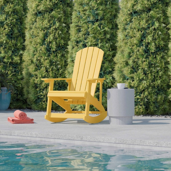 Flash Furniture Yellow Poly Resin Adirondack Style Rocking Chair - JJ-C14705-YLW-GG