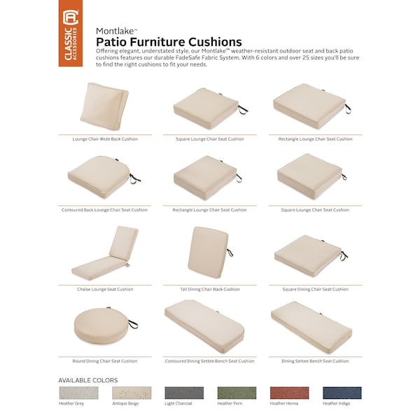 Classic Accessories Montlake Antique Beige Cushion Set, 23"x23"x5" - 62-019-BEIGE-SET