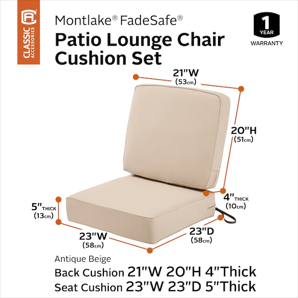 Classic Accessories Montlake Antique Beige Cushion Set, 23"x23"x5" - 62-019-BEIGE-SET