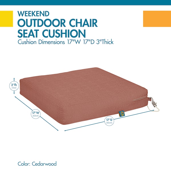 Classic Accessories Weekend 17" x 17" x 3" Seat Cushion, Cedarwood, 2PK - CCWCH17173-2PK