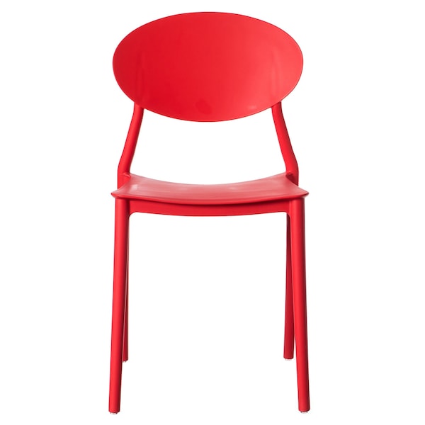 Fabulaxe Modern Plastic Outdoor Dining Chair with Open Oval Back Design, Red, PK 2 - QI004226.RD.2