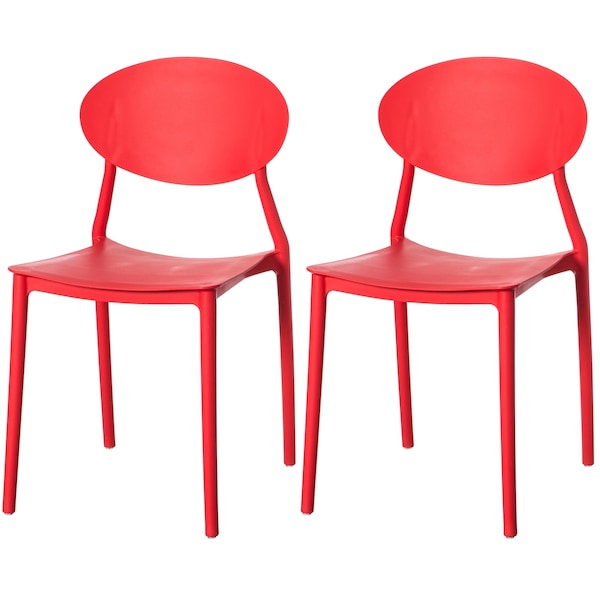 Fabulaxe Modern Plastic Outdoor Dining Chair with Open Oval Back Design, Red, PK 2 - QI004226.RD.2