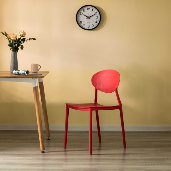 Fabulaxe Modern Plastic Outdoor Dining Chair with Open Oval Back Design, Red, PK 2 - QI004226.RD.2
