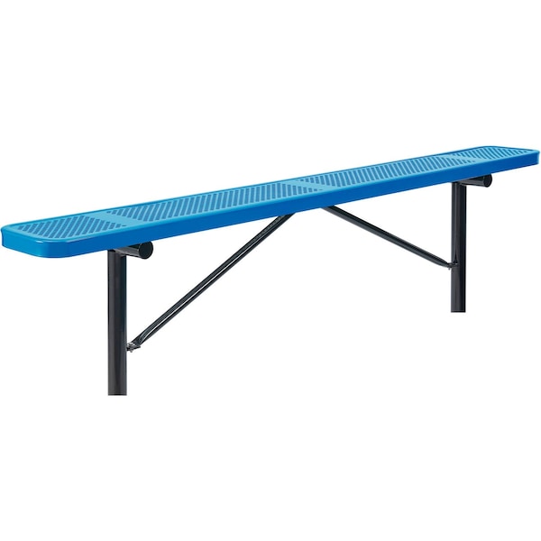 Global Industrial 8ft Outdoor Steel Flat Bench, Perforated Metal, In Ground Mount, Blue - 262076IBL