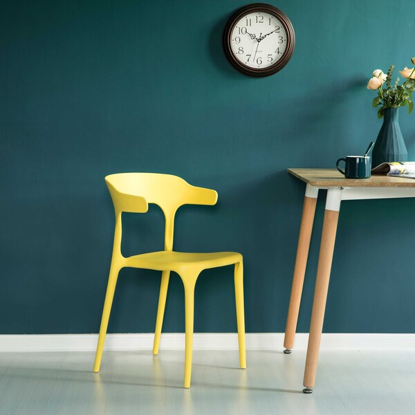 Fabulaxe Modern Plastic Outdoor Dining Chair with Open U Shaped Back, Yellow - QI004228.YL