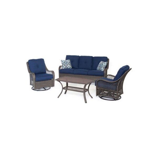Almo Fulfillment Services Hanover Orleans 4 Piece All Weather Patio Set, Navy Blue/Gray - ORLEANS4PCSW-G-NVY