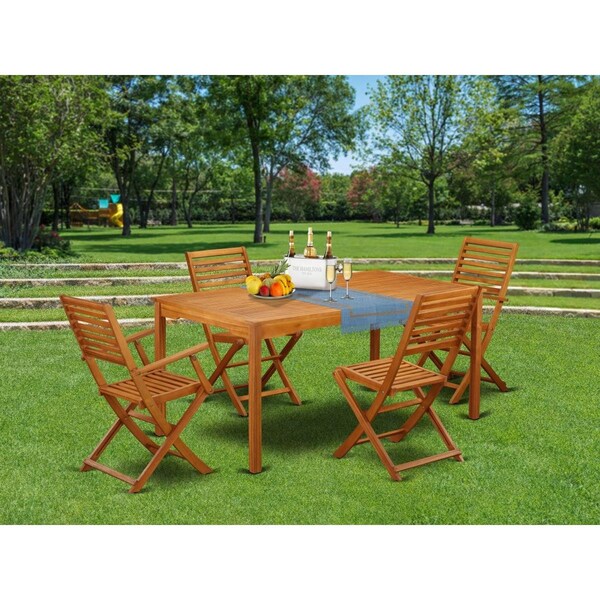 East West Furniture 5 Piece Cameron Acacia Backyard Furniture Set - Natural Oil - CMBS52CANA