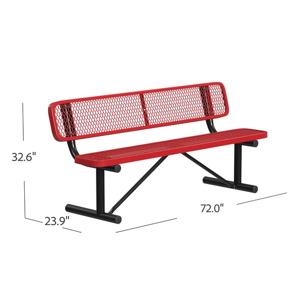 Leisure Craft Leisure Craft 6 FT Outdoor Bench with Back, Portable, Red - B6WBP-RED