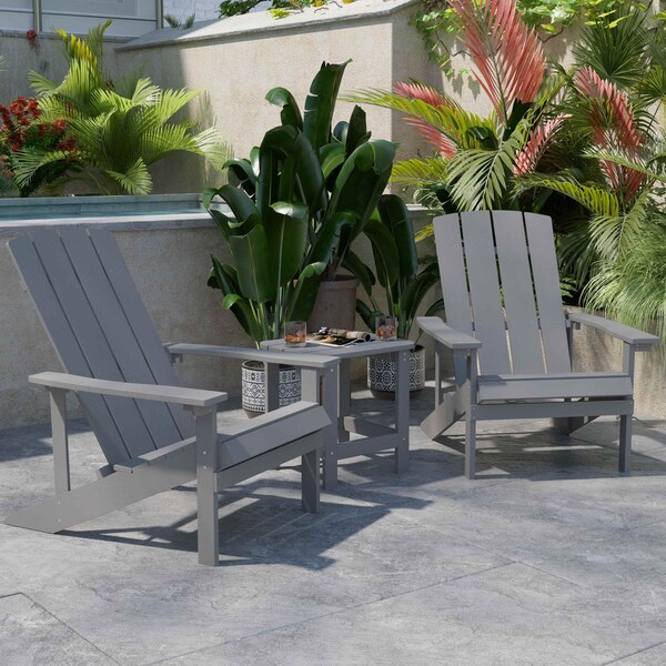 Flash Furniture Gray Adirondack Side Table and 2 Chair Set - JJ-C14501-2-T14001-GY-GG