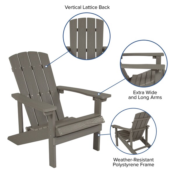 Flash Furniture Gray Adirondack Side Table and 2 Chair Set - JJ-C14501-2-T14001-GY-GG