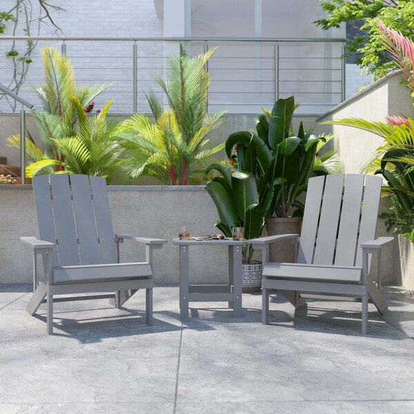 Flash Furniture Gray Adirondack Side Table and 2 Chair Set - JJ-C14501-2-T14001-GY-GG