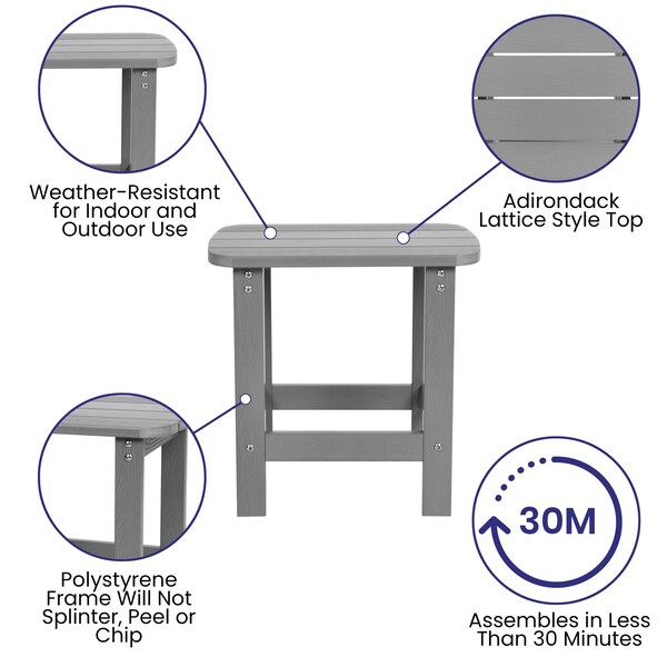 Flash Furniture Gray Adirondack Side Table and 2 Chair Set - JJ-C14501-2-T14001-GY-GG
