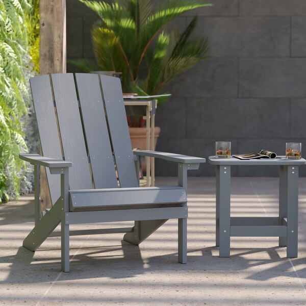 Flash Furniture Gray Adirondack Side Table and 2 Chair Set - JJ-C14501-2-T14001-GY-GG