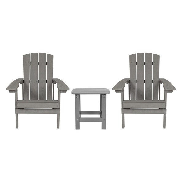 Flash Furniture Gray Adirondack Side Table and 2 Chair Set - JJ-C14501-2-T14001-GY-GG