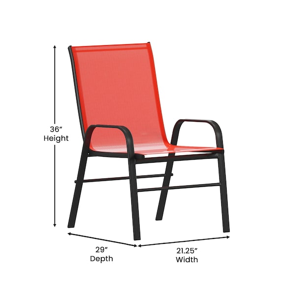 Flash Furniture Brazos 5 Pc Outdoor Patio Dining Set - 55in Tempered Glass Patio Tbl w/Umbrella Hole, 4 Red Chairs - TLH-089REC-303CRD4-GG