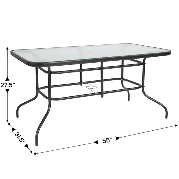 Flash Furniture Brazos 5 Pc Outdoor Patio Dining Set - 55in Tempered Glass Patio Tbl w/Umbrella Hole, 4 Red Chairs - TLH-089REC-303CRD4-GG