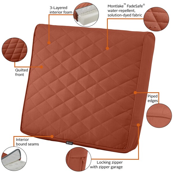 Classic Accessories Montlake Quilted Patio Cushion, Spice, 25"x22"x4" - 62-028-QSPICE-EC