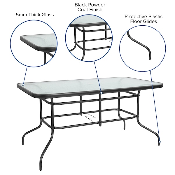 Flash Furniture 5PC Patio Set-55" Glass Table, 4 Black Chairs - TLH-089REC-017CBK4-GG