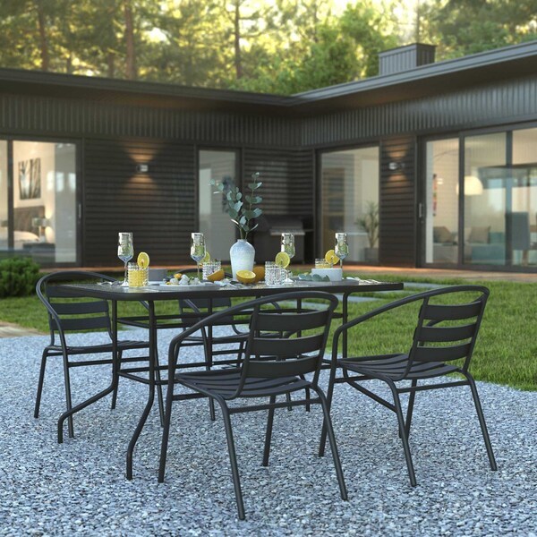 Flash Furniture 5PC Patio Set-55" Glass Table, 4 Black Chairs - TLH-089REC-017CBK4-GG