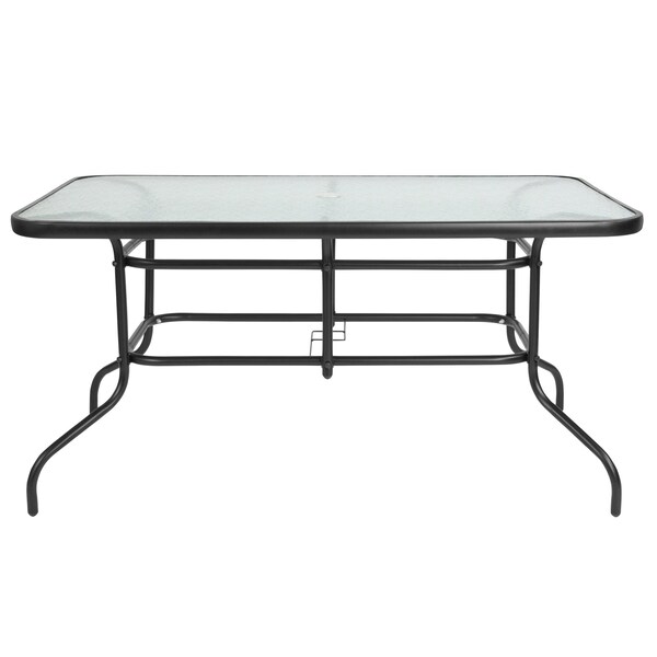 Flash Furniture 5PC Patio Set-55" Glass Table, 4 Black Chairs - TLH-089REC-017CBK4-GG