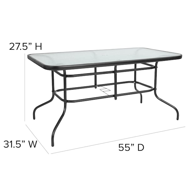 Flash Furniture 5PC Patio Set-55" Glass Table, 4 Black Chairs - TLH-089REC-017CBK4-GG