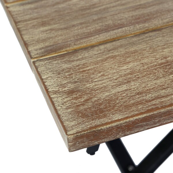 Armen Living Koala Outdoor Patio Light Eucalyptus Wood and Metal Rectangle Dining Table - 840254332300