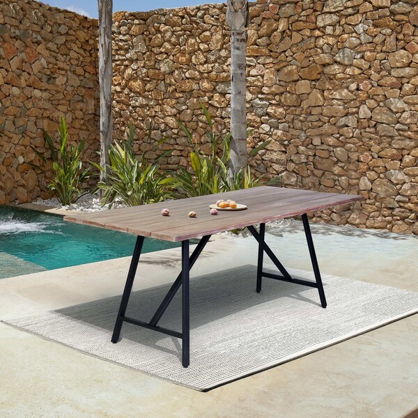 Armen Living Koala Outdoor Patio Light Eucalyptus Wood and Metal Rectangle Dining Table - 840254332300